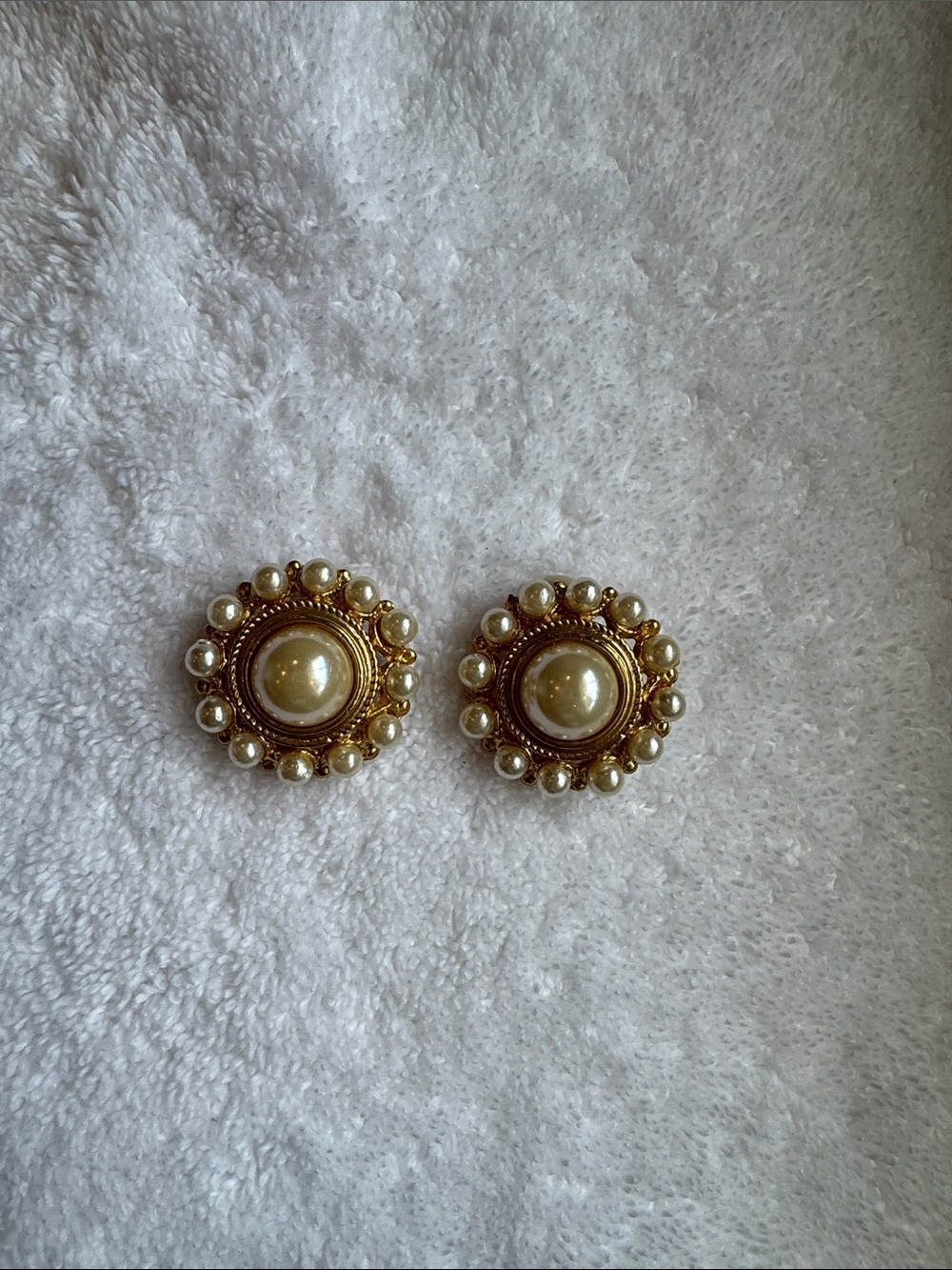 Gold-Tone Pearl Cluster Clip On Earrings